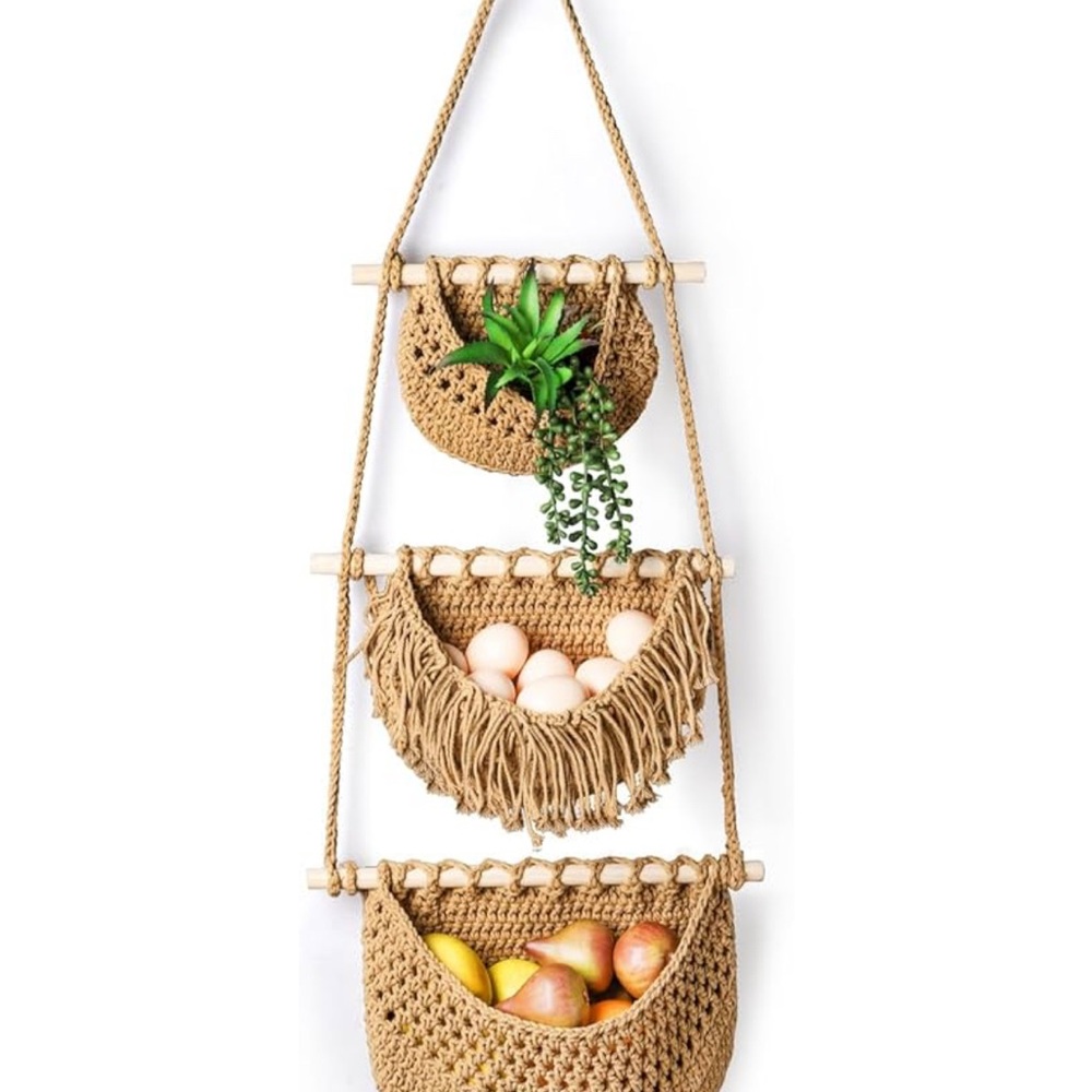 Lawei 3 Tier Woven Hanging Fruit Basket